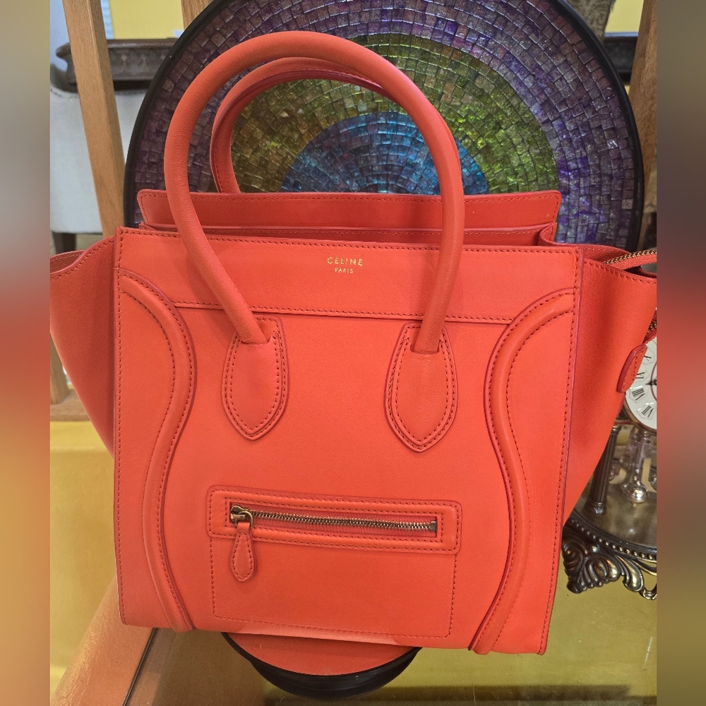 Céline Luggage Tote Bag in Orange Leather